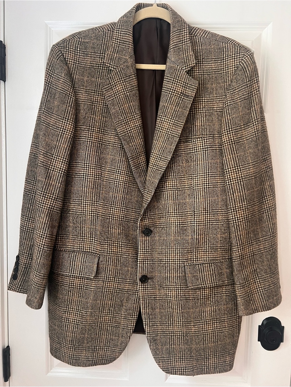 Vintage Brooks Brothers 100% Camel Hair Sport Coat Blazer 42R Glen Plaid USA 90s